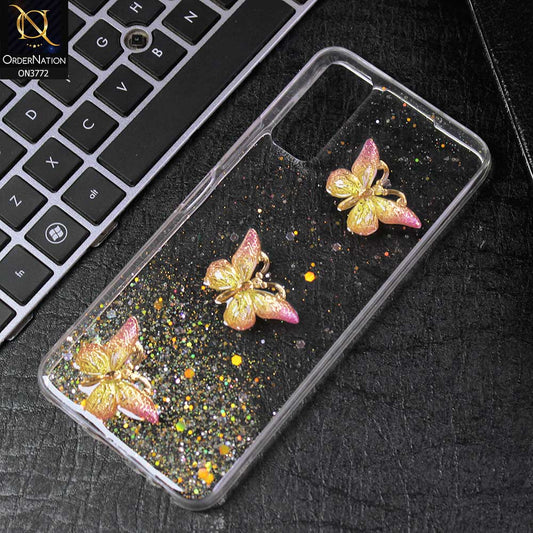 Vivo Y20a Cover - Yellow -  Shiny Butterfly Glitter Bling Soft Case (Glitter does not move)
