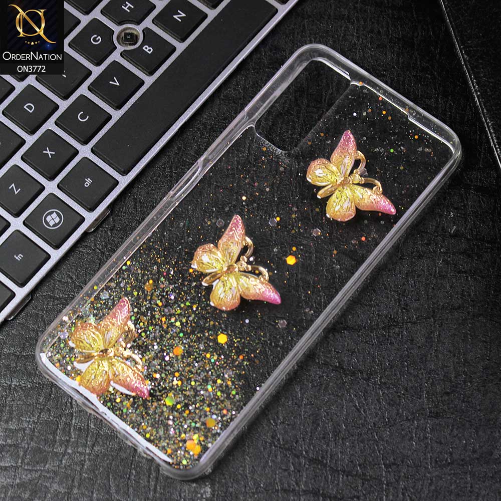 Vivo Y20i Cover - Yellow -  Shiny Butterfly Glitter Bling Soft Case (Glitter does not move)