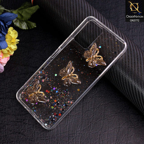 Vivo Y21t Cover - Black - Shiny Butterfly Glitter Bling Soft Case (Glitter does not move)