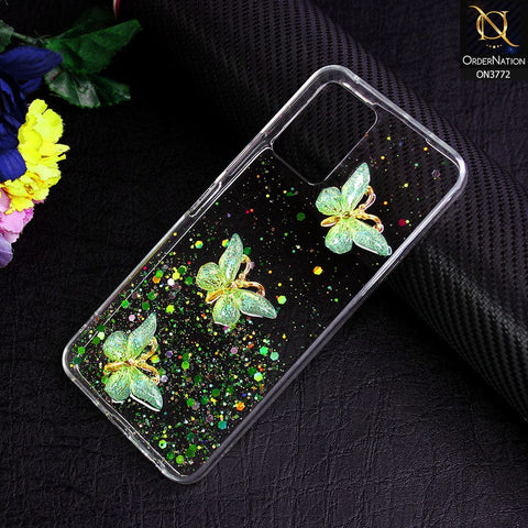 Vivo Y21t Cover - Green - Shiny Butterfly Glitter Bling Soft Case (Glitter does not move)