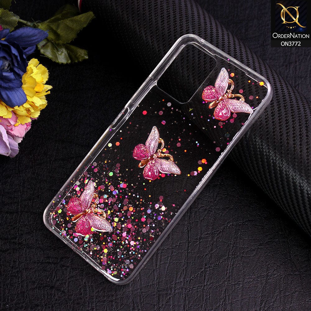 Vivo Y21t Cover - Pink - Shiny Butterfly Glitter Bling Soft Case (Glitter does not move)
