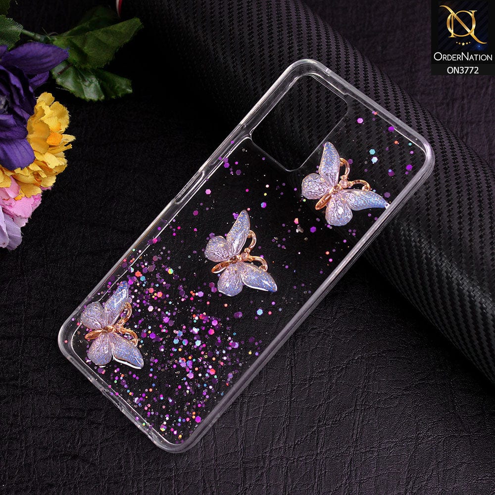 Vivo Y21a Cover - Purple - Shiny Butterfly Glitter Bling Soft Case (Glitter does not move)