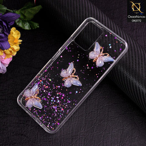 Vivo Y21a Cover - Purple - Shiny Butterfly Glitter Bling Soft Case (Glitter does not move)