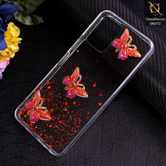 Vivo Y21s Cover - Red - Shiny Butterfly Glitter Bling Soft Case (Glitter does not move)