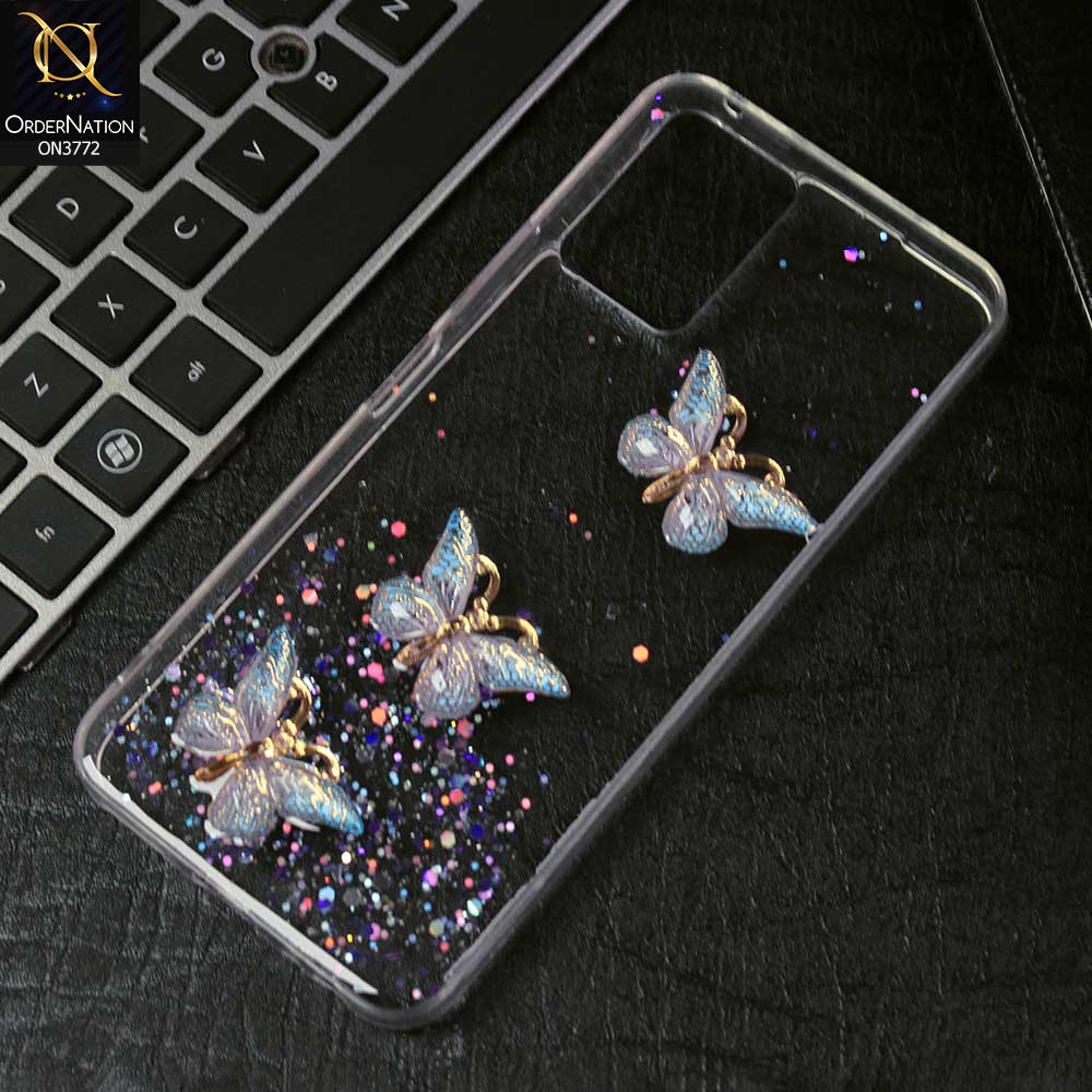 Vivo Y33s Cover - Blue -  Shiny Butterfly Glitter Bling Soft Case (Glitter does not move)