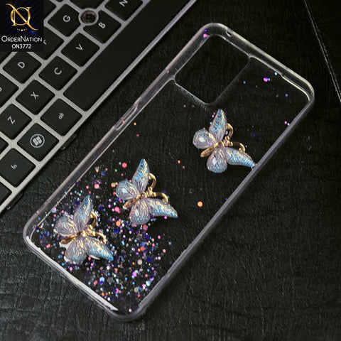 vivo Y33t Cover - Blue -  Shiny Butterfly Glitter Bling Soft Case (Glitter does not move)