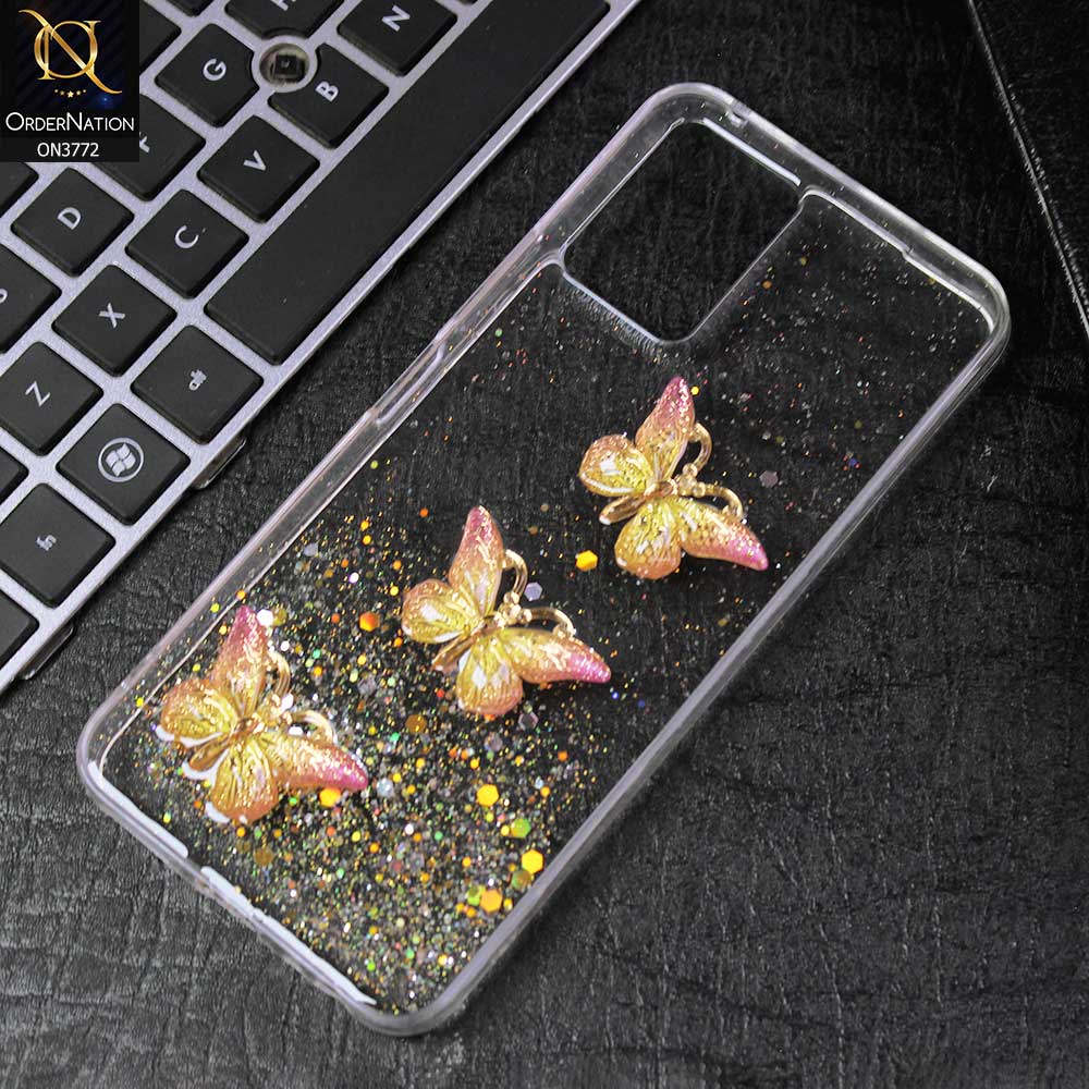 Vivo Y21G Cover - Yellow -  Shiny Butterfly Glitter Bling Soft Case (Glitter does not move)