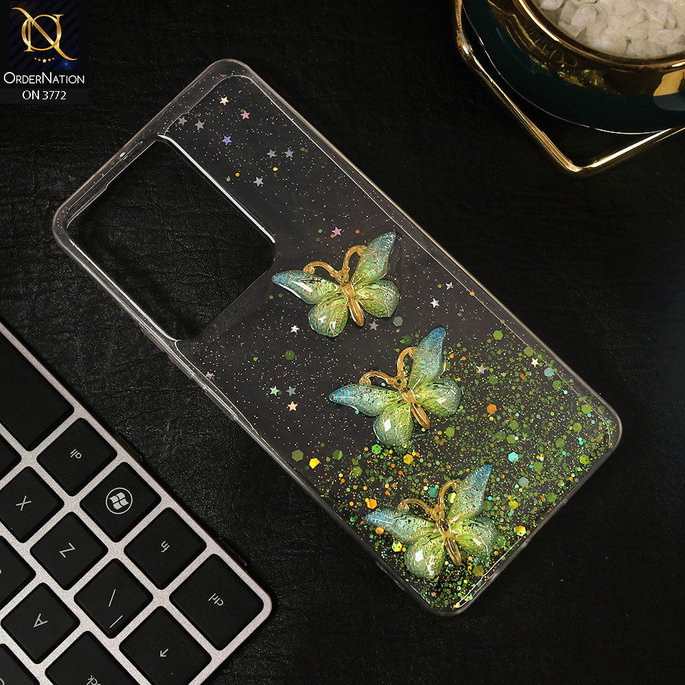 Vivo Y36 5G Cover - Green - Shiny Butterfly Glitter Bling Soft Case (Glitter does not move)