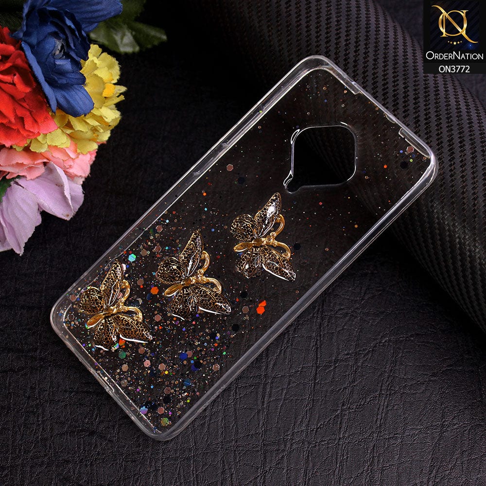 Vivo S1 Pro Cover - Black - Shiny Butterfly Glitter Bling Soft Case (Glitter does not move)