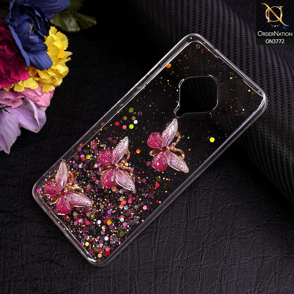 Vivo S1 Pro Cover - Pink - Shiny Butterfly Glitter Bling Soft Case (Glitter does not move)