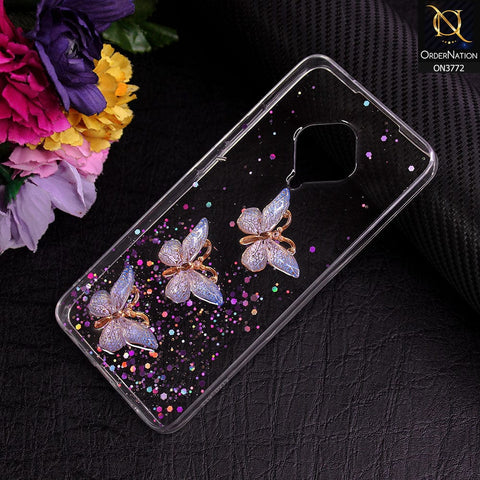 Vivo S1 Pro Cover - Purple - Shiny Butterfly Glitter Bling Soft Case (Glitter does not move)