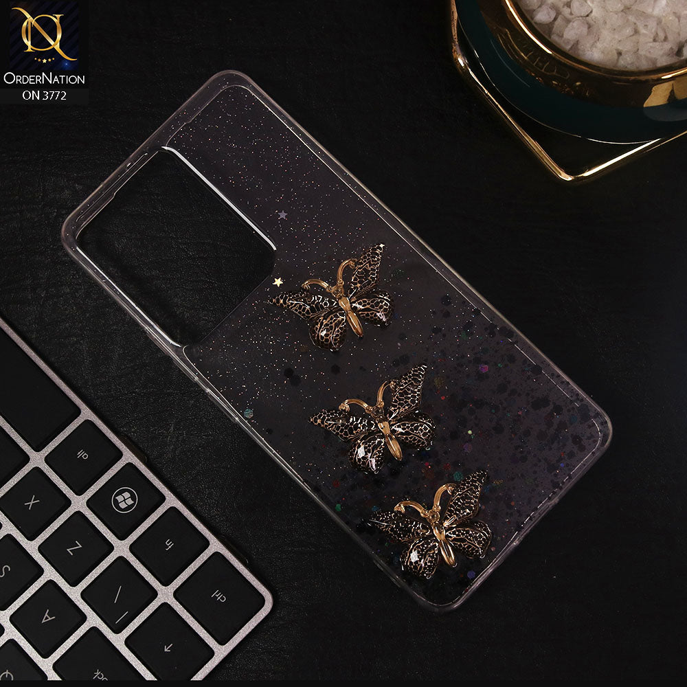 Vivo S15e Cover - Black - Shiny Butterfly Glitter Bling Soft Case (Glitter does not move)