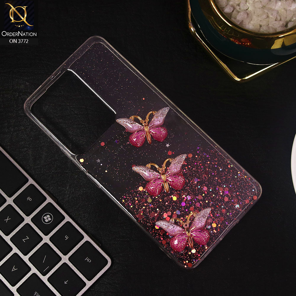 Vivo Y55 4G Cover - Pink - Shiny Butterfly Glitter Bling Soft Case (Glitter does not move)