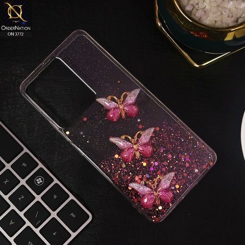 Vivo Y55 4G Cover - Pink - Shiny Butterfly Glitter Bling Soft Case (Glitter does not move)