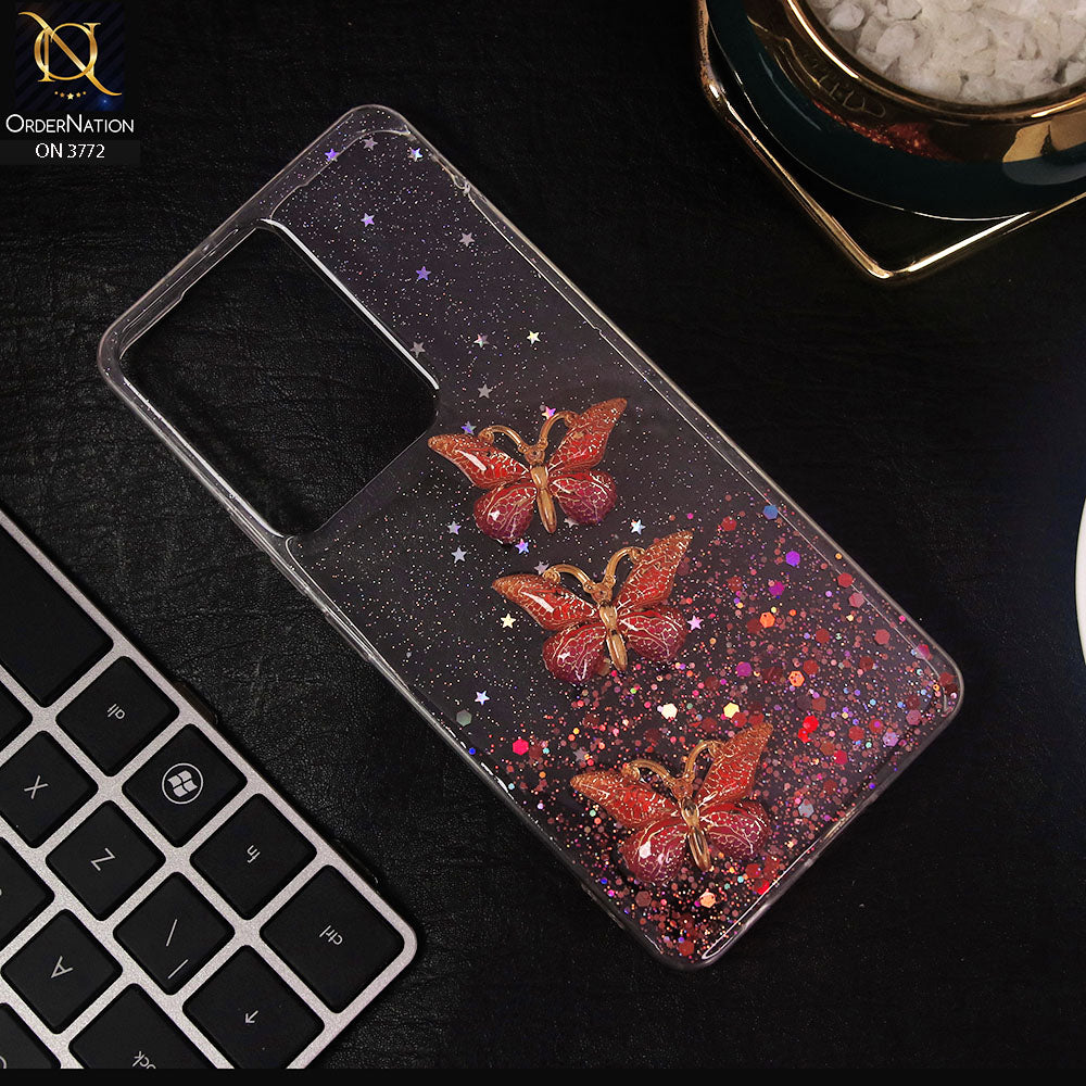 Vivo Y55 4G Cover - Red - Shiny Butterfly Glitter Bling Soft Case (Glitter does not move)