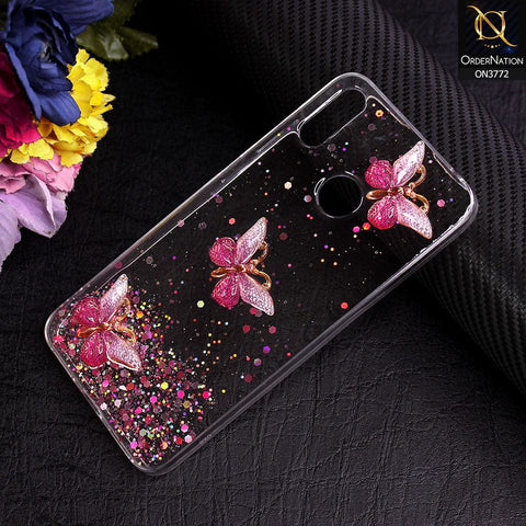 Huawei Y7 Prime 2019 / Y7 2019 / Y7 Pro 2019 Cover - Pink - Shiny Butterfly Glitter Bling Soft Case (Glitter does not move)