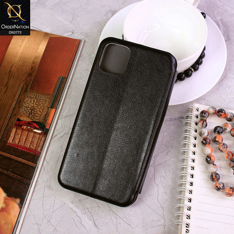 iPhone 11 Pro Max Cover - Black - All New Premium Megnatic Leather Texture Flip Book Soft Case
