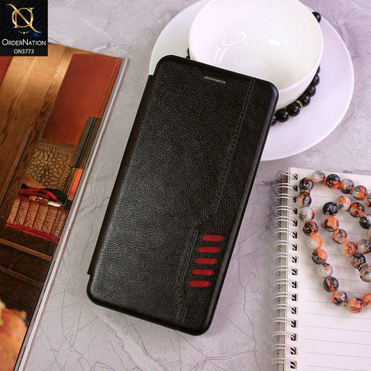 iPhone 11 Pro Max Cover - Black - All New Premium Megnatic Leather Texture Flip Book Soft Case