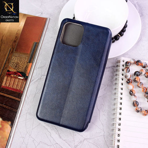 iPhone 12 Pro Max Cover - Blue - All New Premium Megnatic Leather Texture Flip Book Soft Case