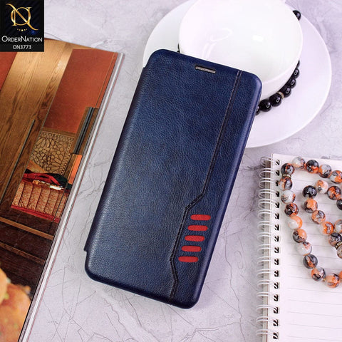 iPhone 12 Pro Max Cover - Blue - All New Premium Megnatic Leather Texture Flip Book Soft Case