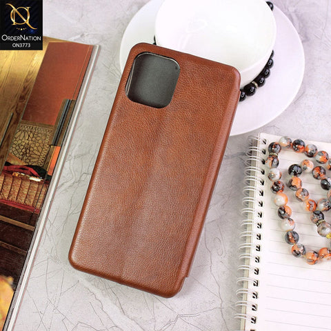 iPhone 12 Pro Max Cover - Brown - All New Premium Megnatic Leather Texture Flip Book Soft Case