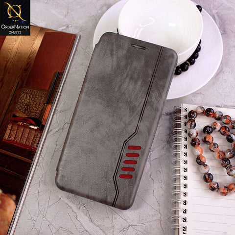 iPhone 12 Pro Max Cover - Gray - All New Premium Megnatic Leather Texture Flip Book Soft Case