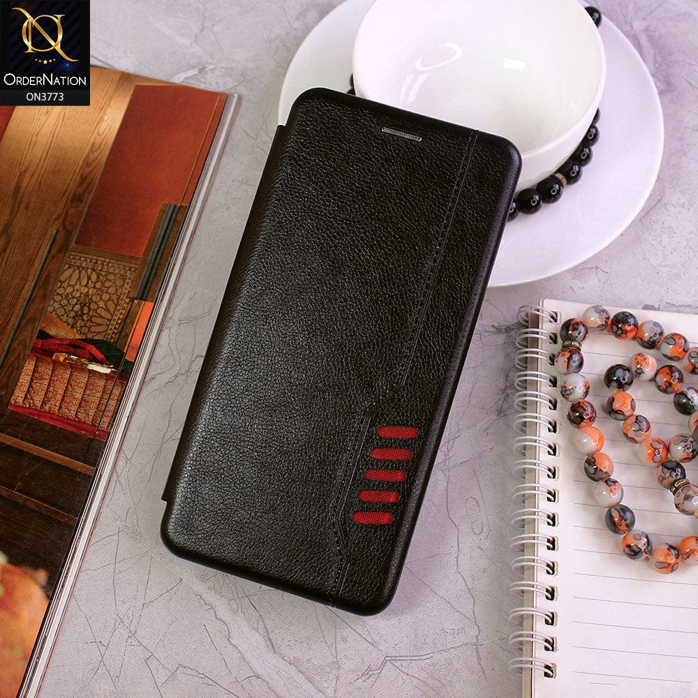 iPhone 13 Pro Max Cover - Black - All New Premium Megnatic Leather Texture Flip Book Soft Case