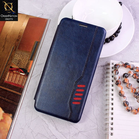 Samsung Galaxy A32 Cover - Blue - All New Premium Megnatic Leather Texture Flip Book Soft Case
