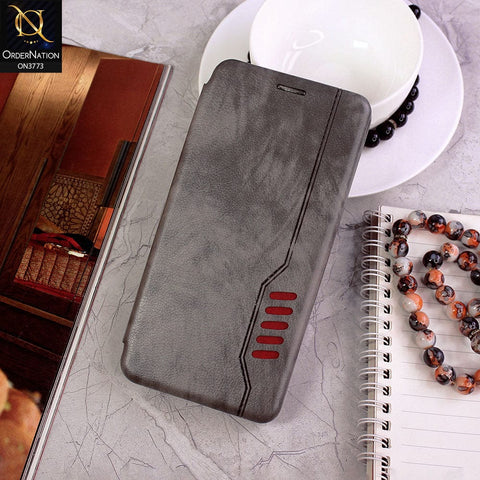 iPhone 13 Pro Max Cover - Gray - All New Premium Megnatic Leather Texture Flip Book Soft Case