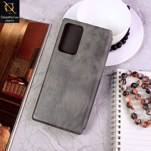 Samsung Galaxy Note 20 Ultra Cover - Gray - All New Premium Megnatic Leather Texture Flip Book Soft Case