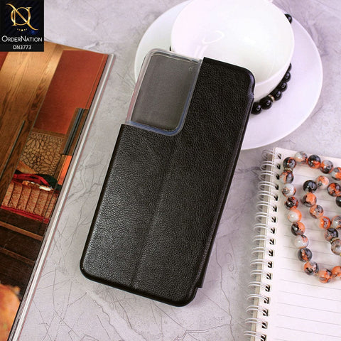 Samsung Galaxy S21 Ultra 5G Cover - Black - All New Premium Megnatic Leather Texture Flip Book Soft Case