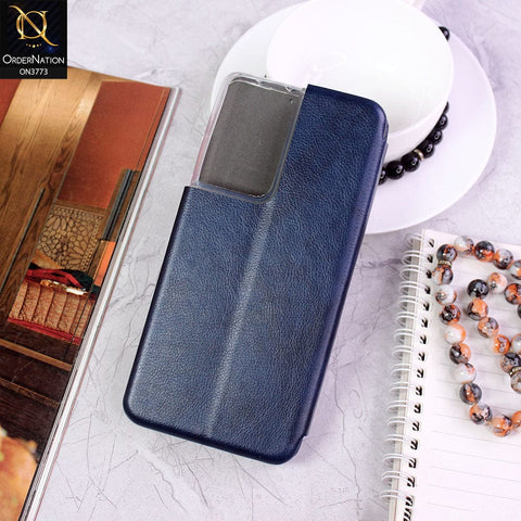 Samsung Galaxy S21 Ultra 5G Cover - Blue - All New Premium Megnatic Leather Texture Flip Book Soft Case