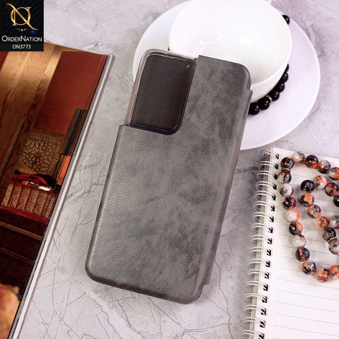 Samsung Galaxy S21 Ultra 5G Cover - Gray - All New Premium Megnatic Leather Texture Flip Book Soft Case