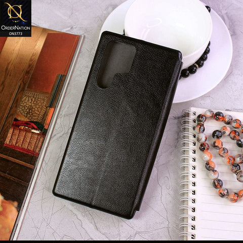 Samsung Galaxy S22 Ultra 5G Cover - Black - All New Premium Megnatic Leather Texture Flip Book Soft Case