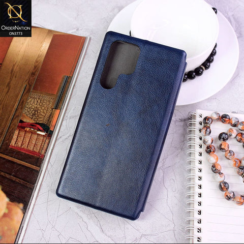Samsung Galaxy S22 Ultra 5G Cover - Blue - All New Premium Megnatic Leather Texture Flip Book Soft Case