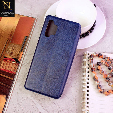 Samsung Galaxy A32 Cover - Blue - All New Premium Megnatic Leather Texture Flip Book Soft Case