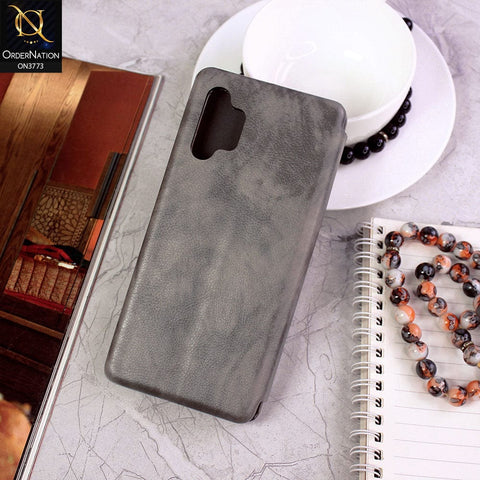 Samsung Galaxy A32 Cover - Gray - All New Premium Megnatic Leather Texture Flip Book Soft Case