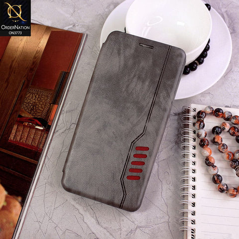 Samsung Galaxy Note 20 Ultra Cover - Gray - All New Premium Megnatic Leather Texture Flip Book Soft Case