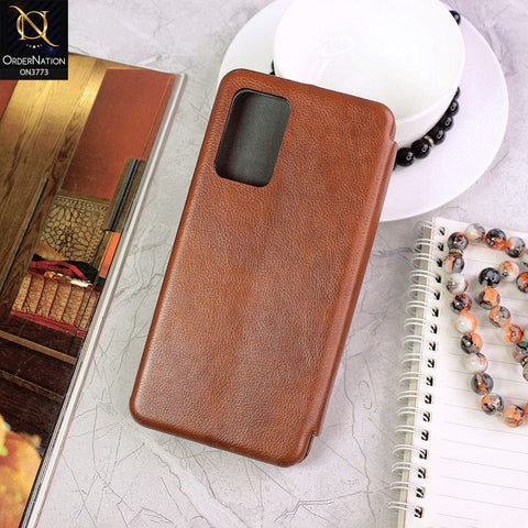 Samsung Galaxy A72 Cover - Brown - All New Premium Megnatic Leather Texture Flip Book Soft Case