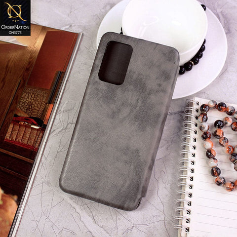 Samsung Galaxy A72 Cover - Gray - All New Premium Megnatic Leather Texture Flip Book Soft Case