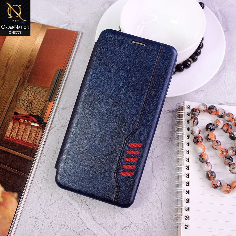 Samsung Galaxy Note 10 Plus Cover - Blue - All New Premium Megnatic Leather Texture Flip Book Soft Case