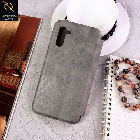 Samsung Galaxy Note 10 Cover - Gray - All New Premium Megnatic Leather Texture Flip Book Soft Case