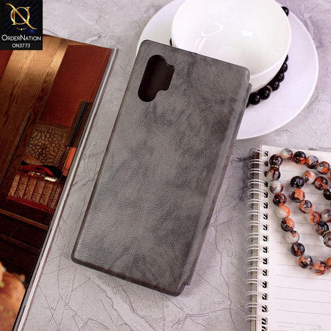 Samsung Galaxy Note 10 Plus Cover - Gray - All New Premium Megnatic Leather Texture Flip Book Soft Case