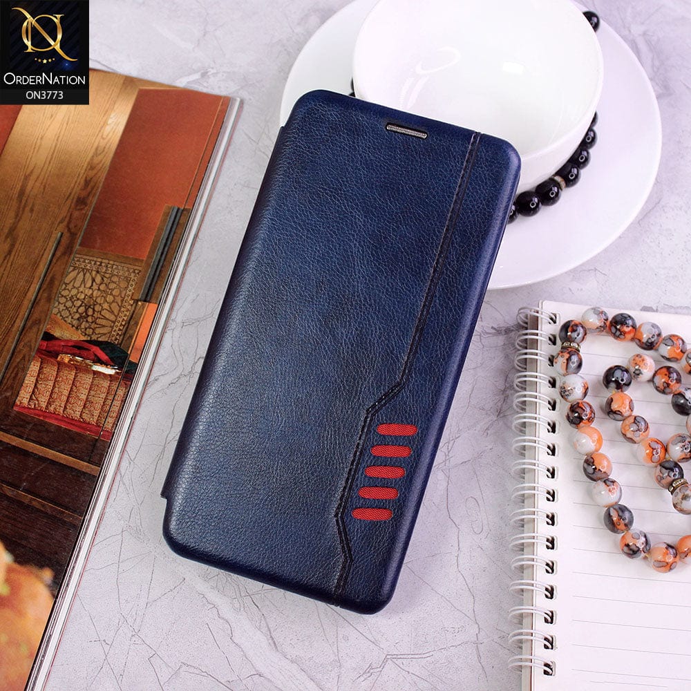 Vivo S10e Cover - Blue - All New Premium Megnatic Leather Texture Flip Book Soft Case