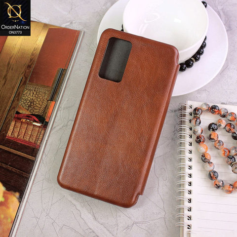 Vivo S10e Cover - Brown - All New Premium Megnatic Leather Texture Flip Book Soft Case