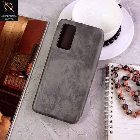 Vivo V23e 5G Cover - Gray - All New Premium Megnatic Leather Texture Flip Book Soft Case