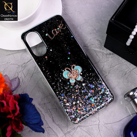 Vivo Y02s Cover - Black - New candy Color Bling Sparkle Soft Silicone Butterfly Glitter Case ( Glitter Does not Move )