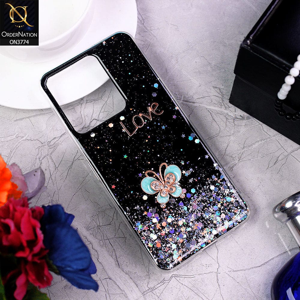 Vivo Y22s Cover - Black - New candy Color Bling Sparkle Soft Silicone Butterfly Glitter Case ( Glitter Does not Move )