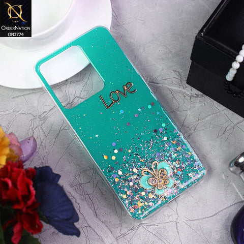 Vivo Y22s Cover - Sea Green - New candy Color Bling Sparkle Soft Silicone Butterfly Glitter Case ( Glitter Does not Move )