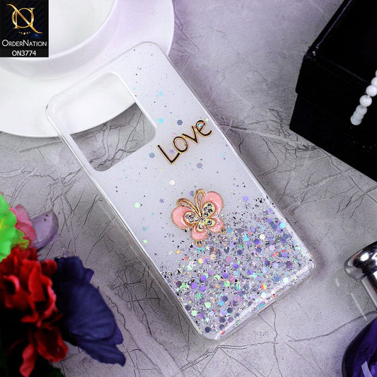 Vivo Y22s Cover - White - New candy Color Bling Sparkle Soft Silicone Butterfly Glitter Case ( Glitter Does not Move )